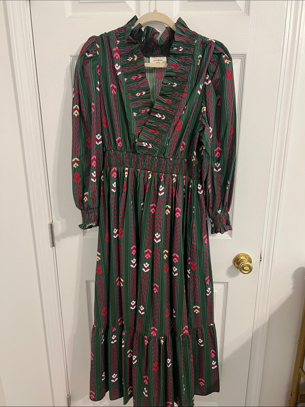 Umgee Green Floral Stripe Maxi Dress